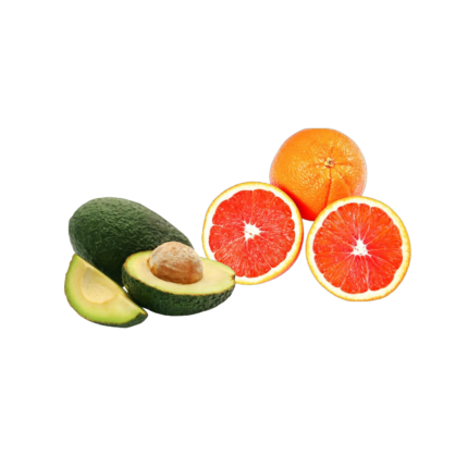 aguacates y naranja roja