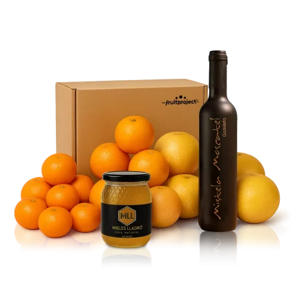 Caja de Navidad Gourmet para regalo: Fruta, Miel y Mistela Valenciana