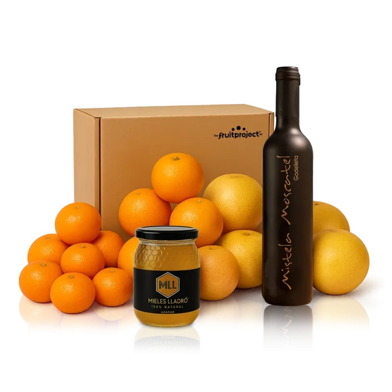 Caja de Navidad Gourmet para regalo: Fruta, Miel y Mistela Valenciana